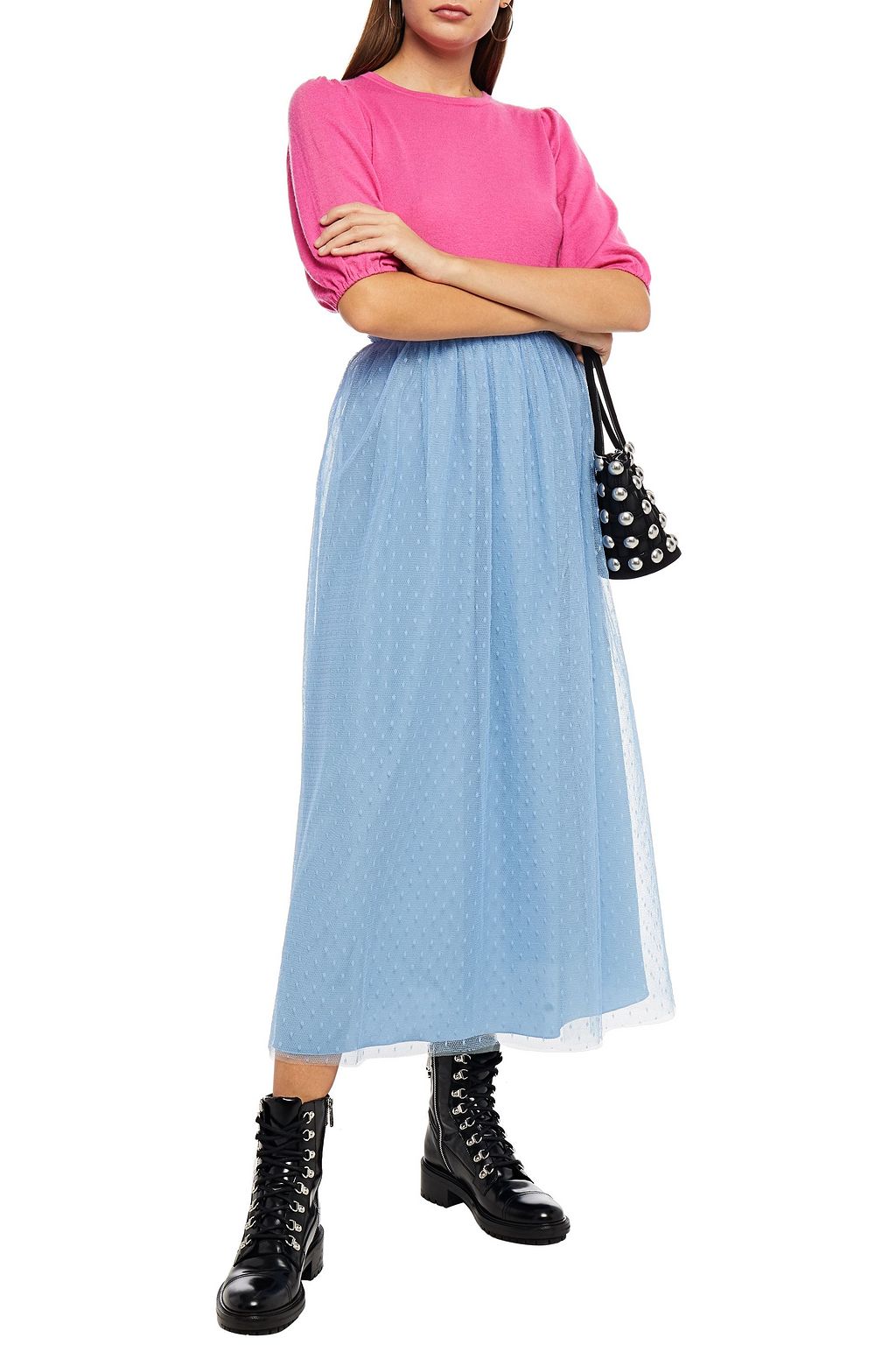 REDVALENTINO Gathered point d'esprit midi skirt