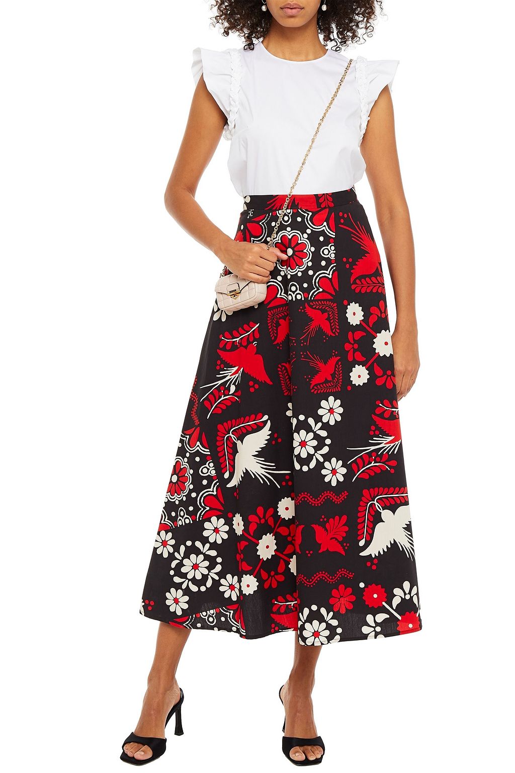 REDVALENTINO Ruffled cotton-blend top