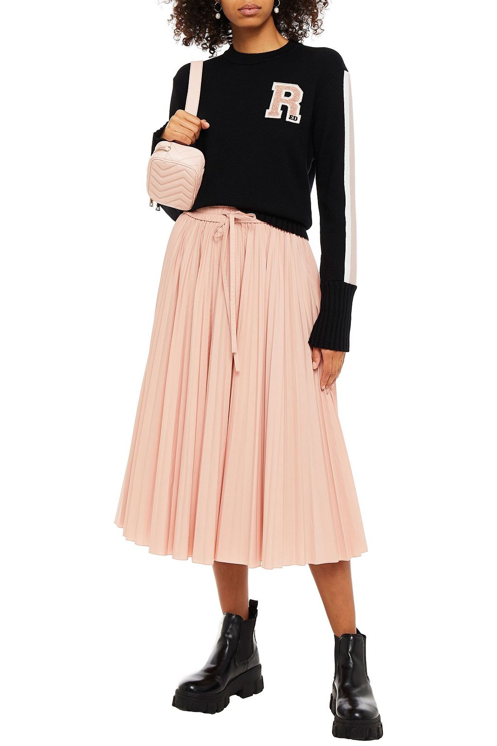 REDVALENTINO تنورة متوسطة الطول من البوبلين المصنوع من مزيج من القطن مزينة بكسرات