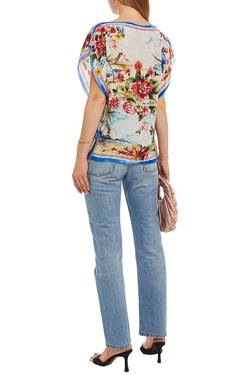 REDVALENTINO Lace-up printed silk crepe de chine top