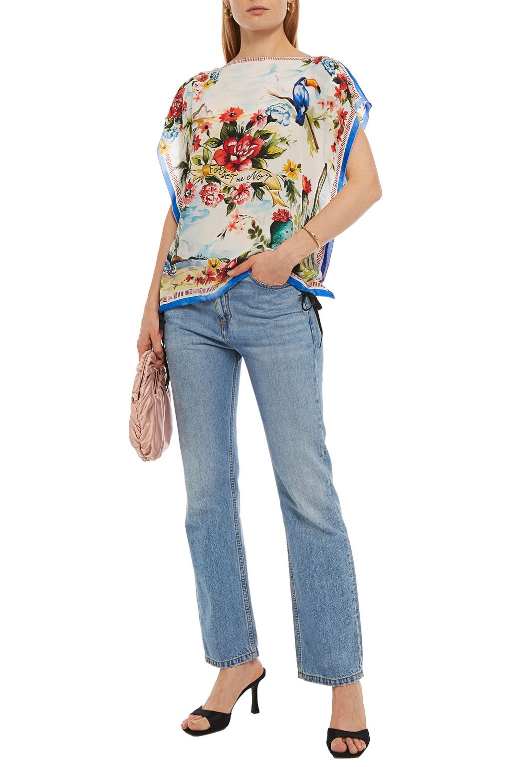 REDVALENTINO Lace-up printed silk crepe de chine top