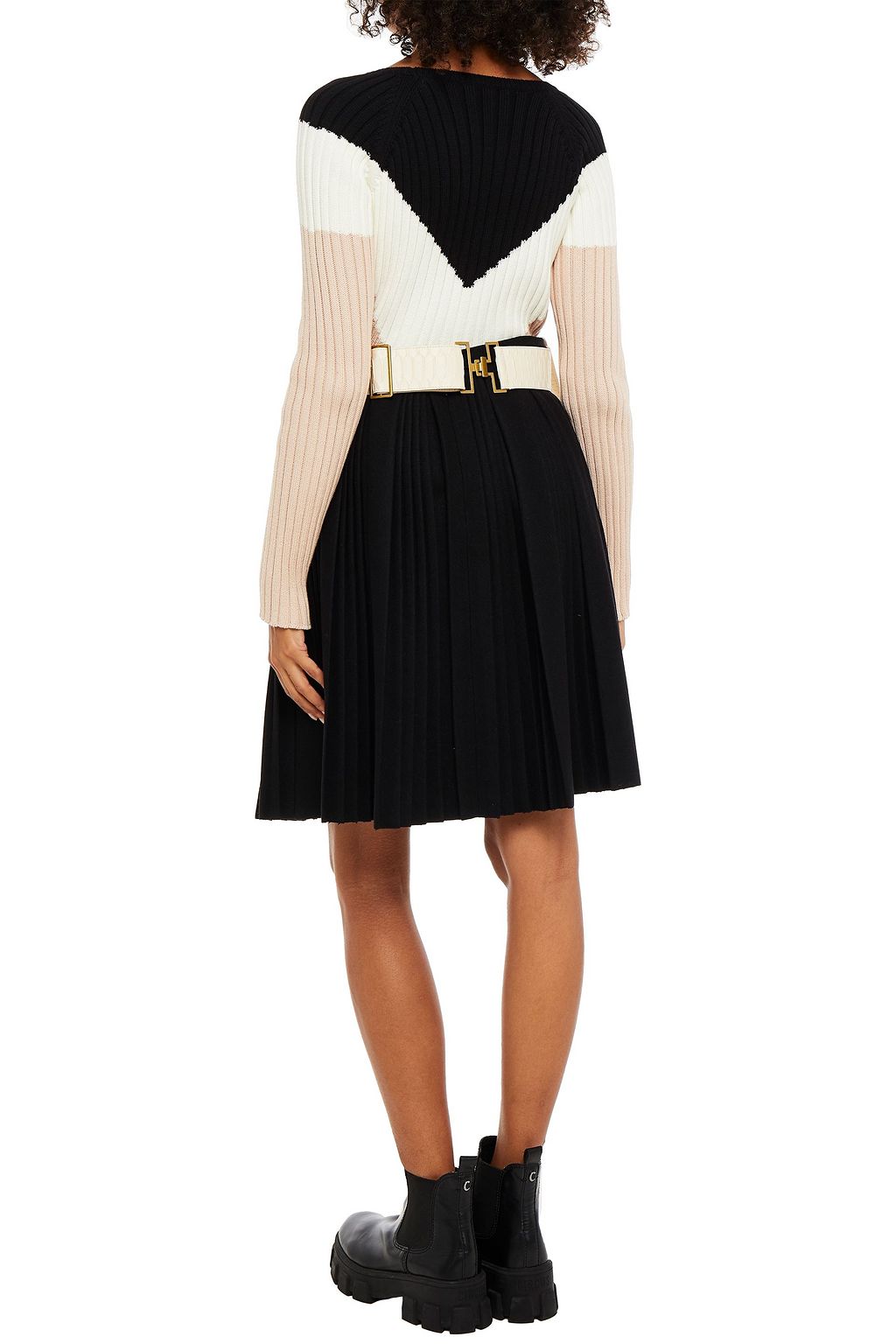 REDVALENTINO Pleated wool-blend felt skirt