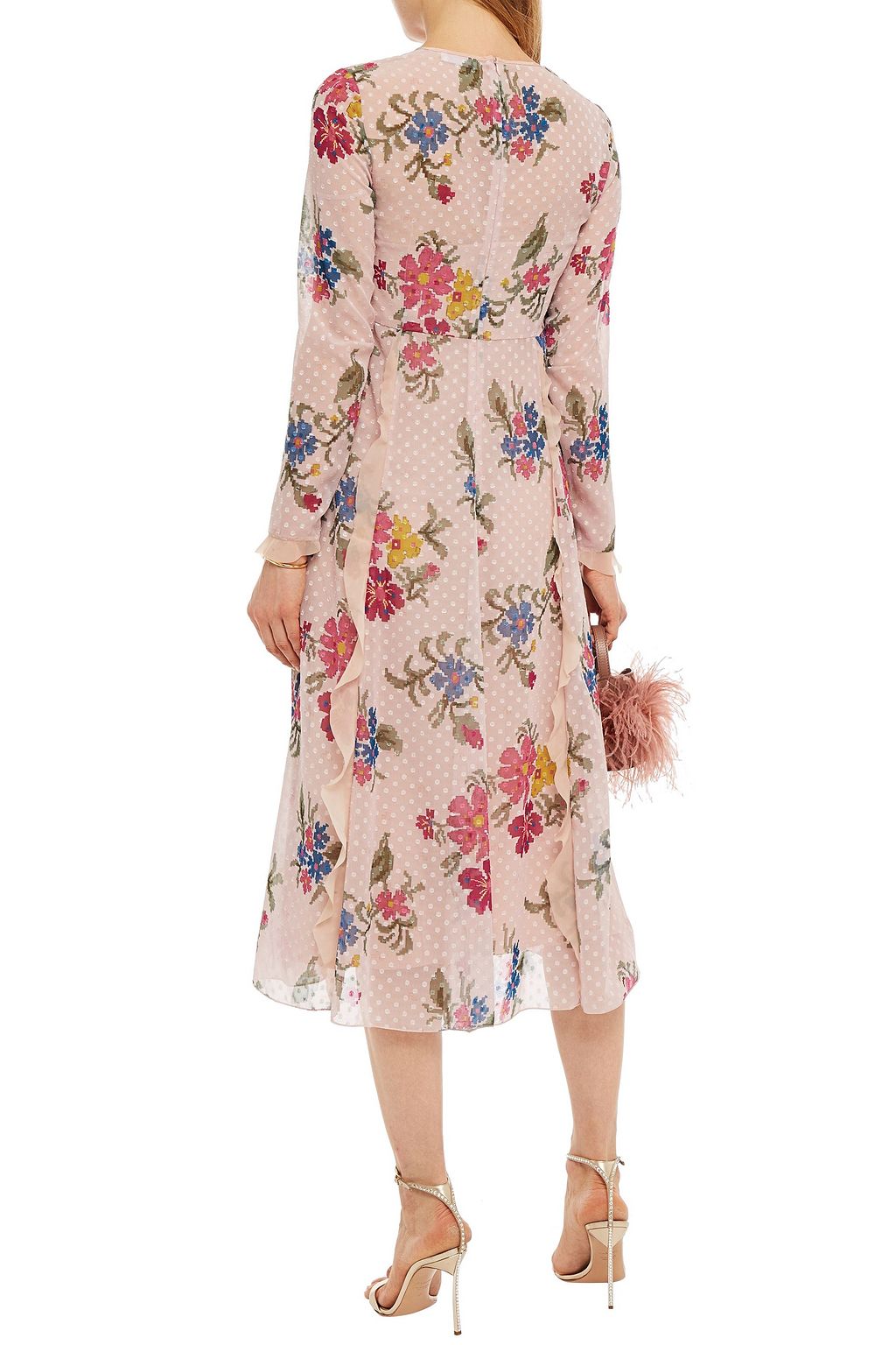 REDVALENTINO Ruffled floral-print fil coupé georgette midi dress