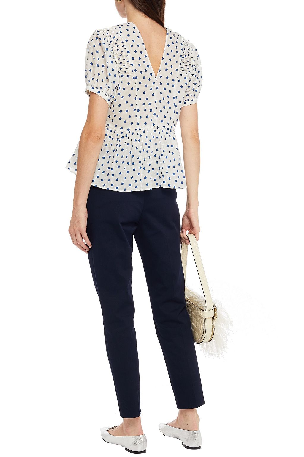 REDVALENTINO Shirred polka-dot cotton blouse