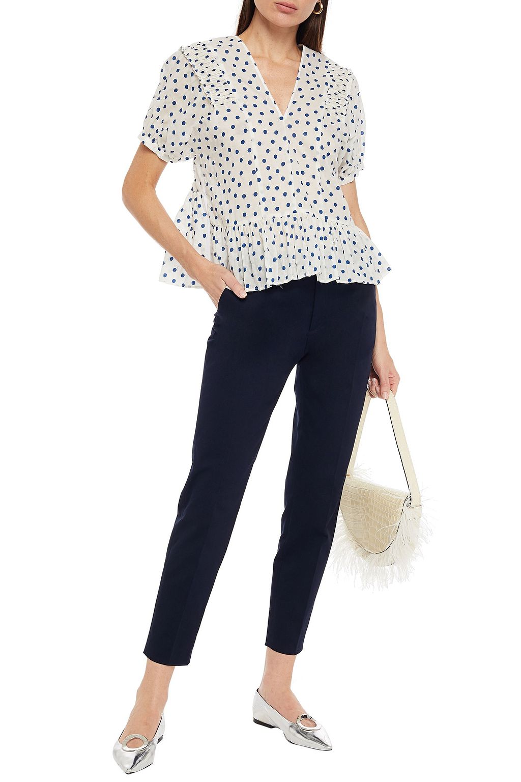 REDVALENTINO Shirred polka-dot cotton blouse