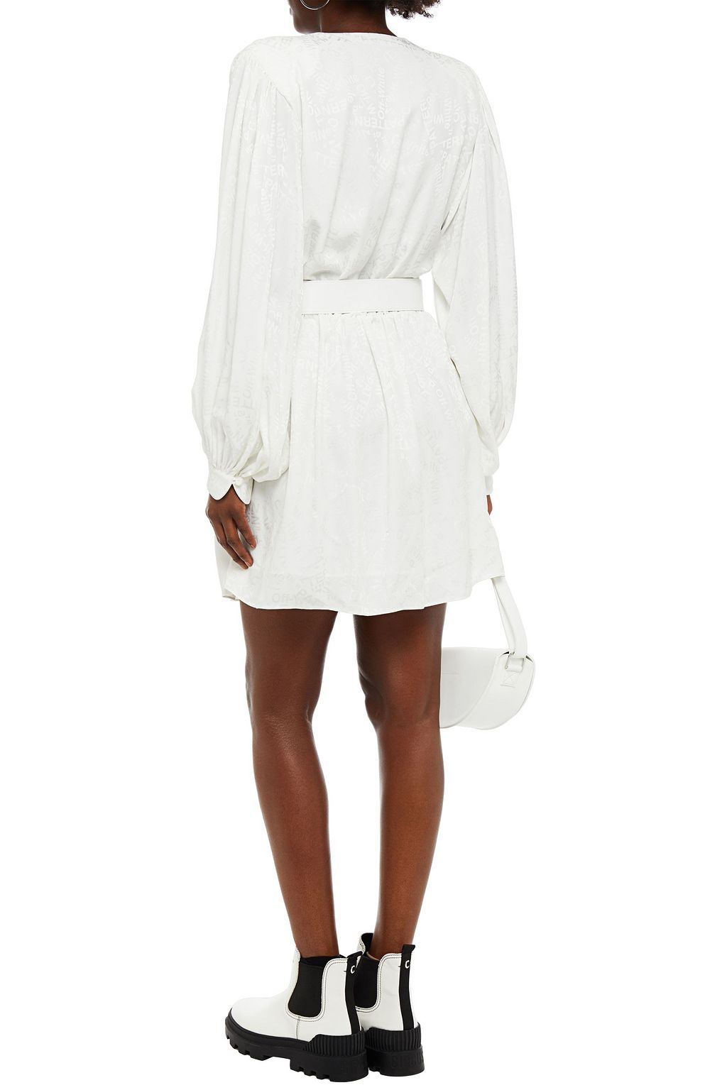OFF-WHITE™ Wrap-effect belted satin-jacquard mini dress