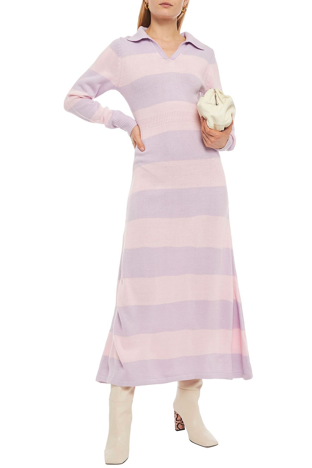 OLIVIA RUBIN Striped knitted midi dress