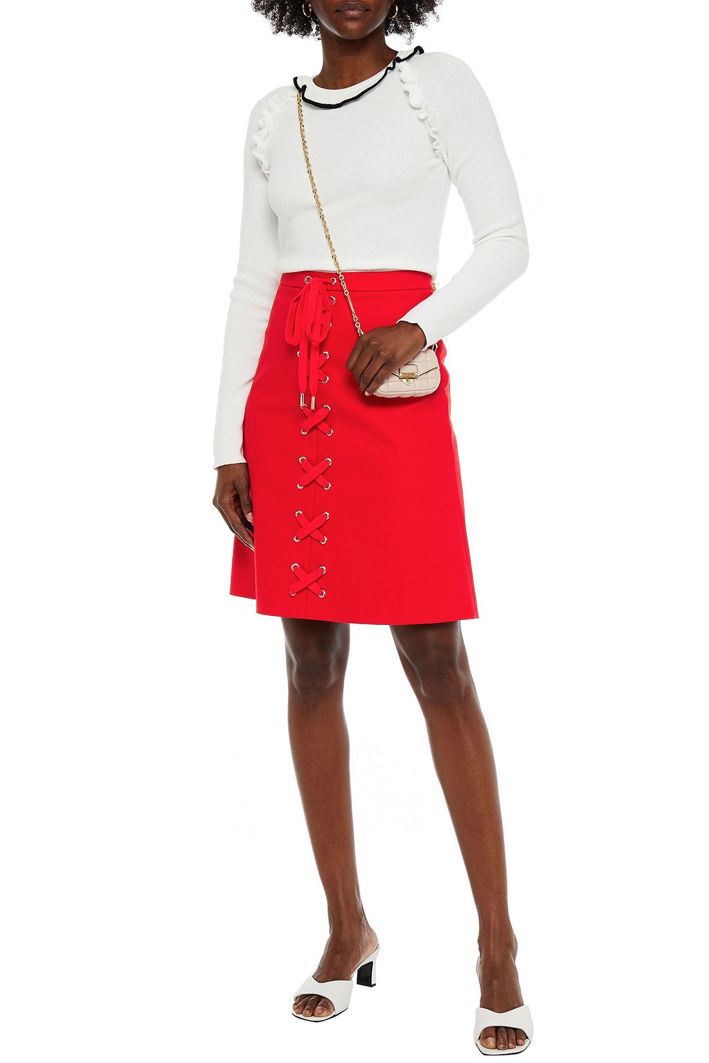 REDVALENTINO Lace-up cotton-blend skirt