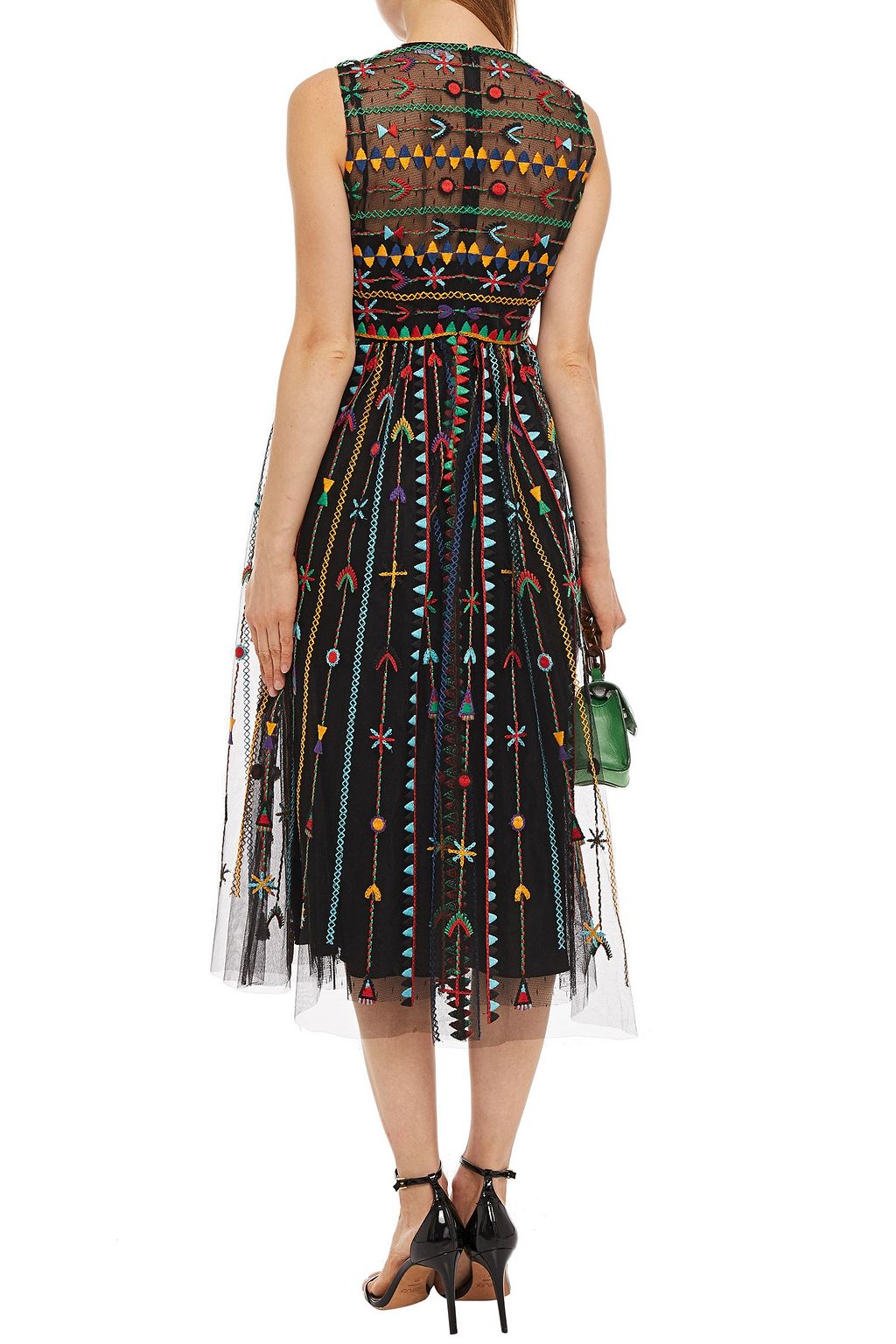 REDVALENTINO Appliquéd embroidered point d'esprit midi dress