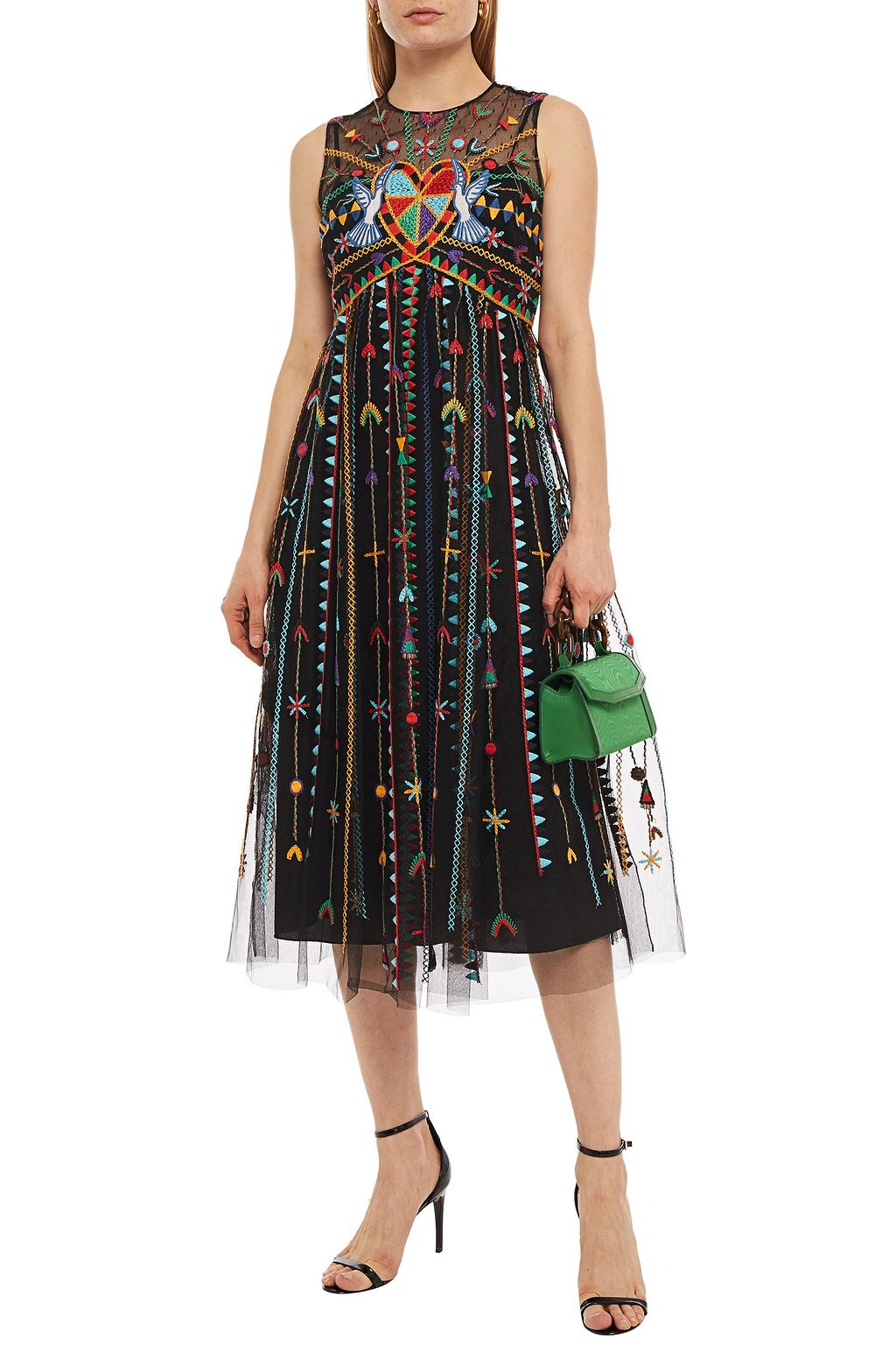 REDVALENTINO Appliquéd embroidered point d'esprit midi dress