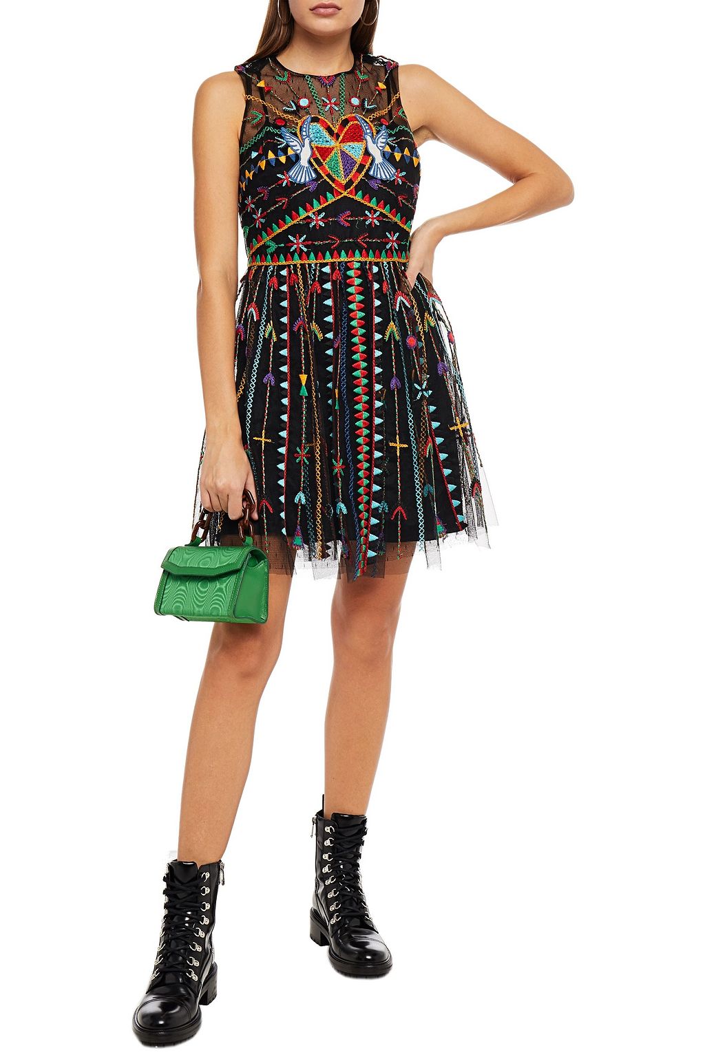 REDVALENTINO Appliquéd embroidered point d'esprit mini dress