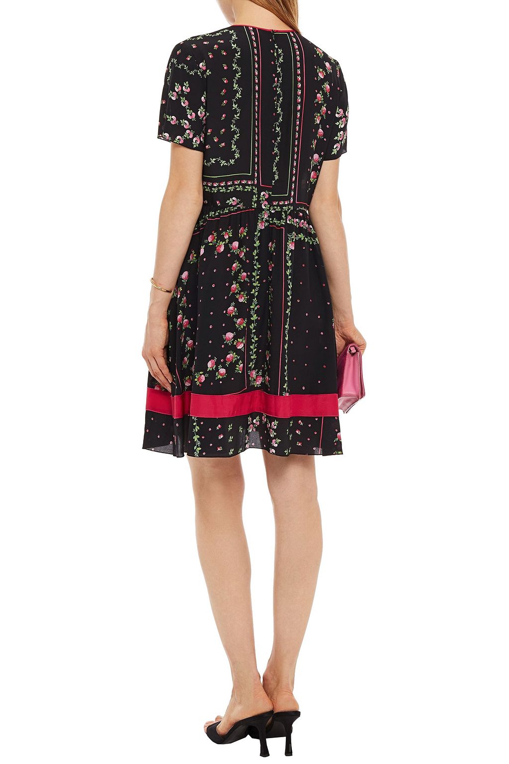 REDVALENTINO Gathered floral-print silk crepe de chine mini dress