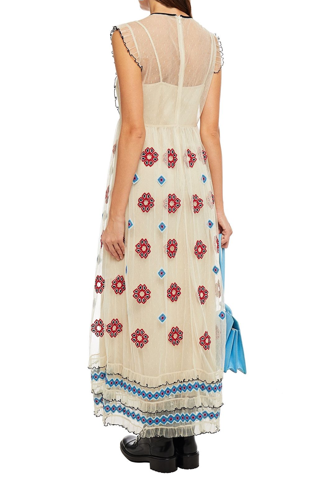 REDVALENTINO Ruffle-trimmed embroidered point d'esprit maxi dress