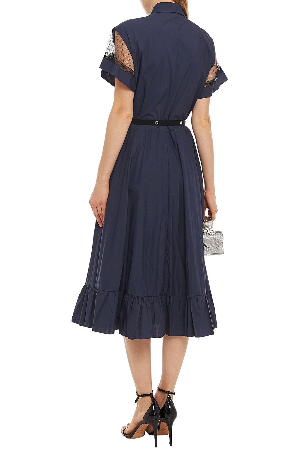 REDVALENTINO Point d'esprit-paneled pleated cotton-blend poplin midi shirt dress