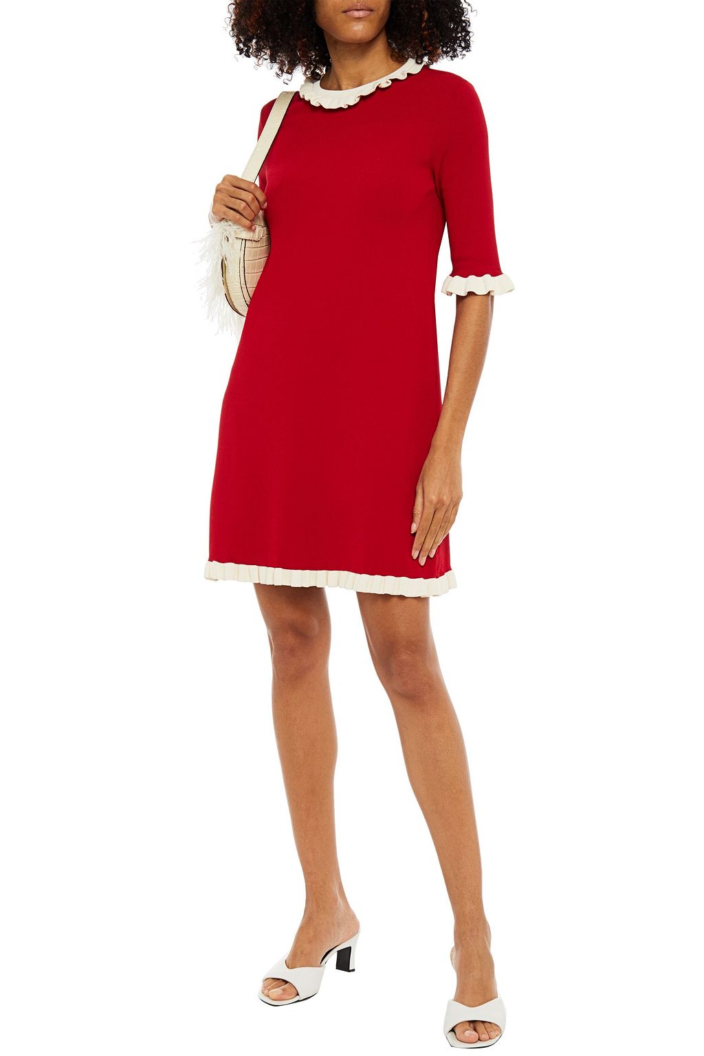 REDVALENTINO Ruffle-trimmed knitted mini dress