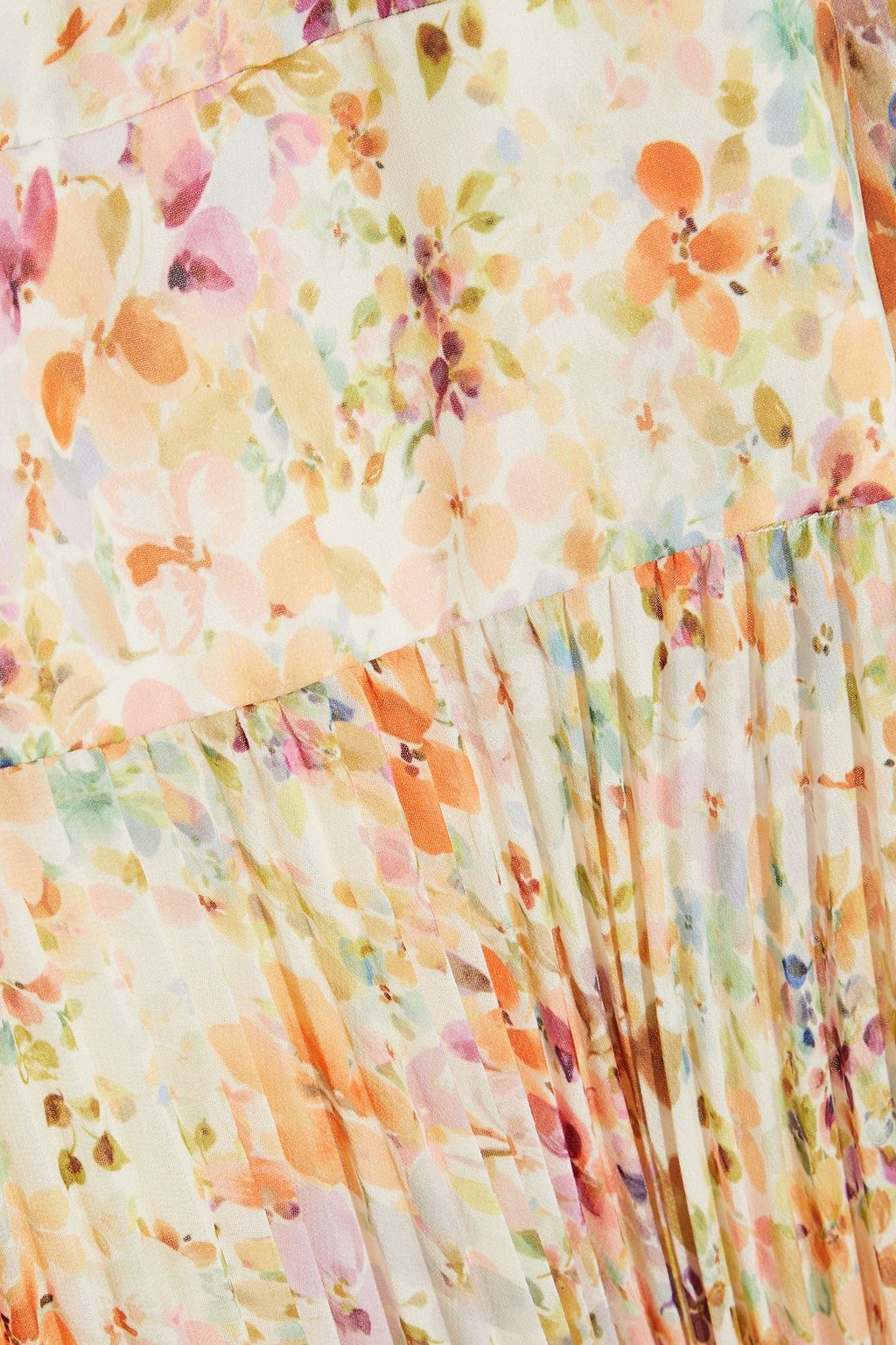 ML MONIQUE LHUILLIER Pleated floral-print crepe de chine maxi dress