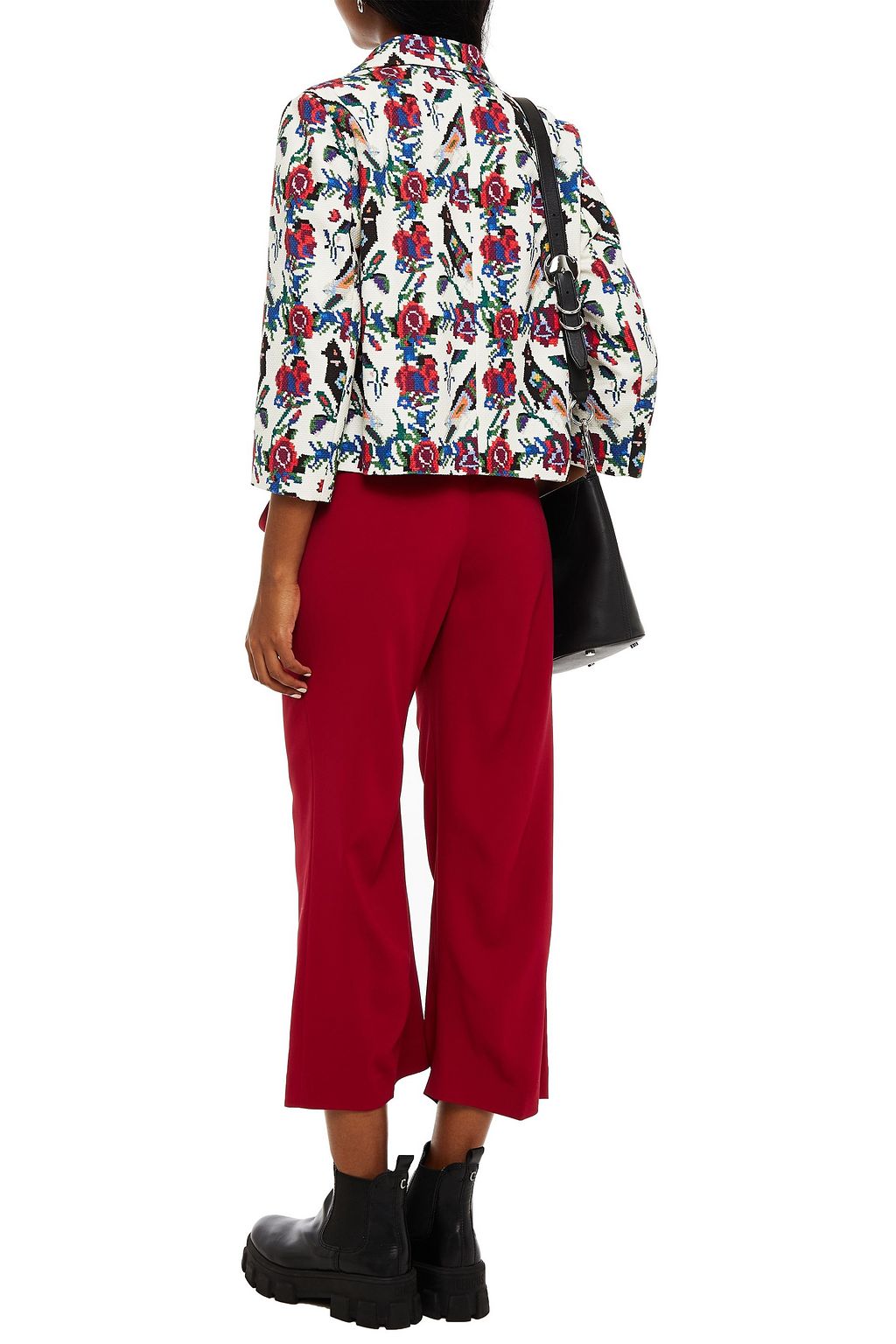 REDVALENTINO Cropped belted pleated crepe wide-leg pants