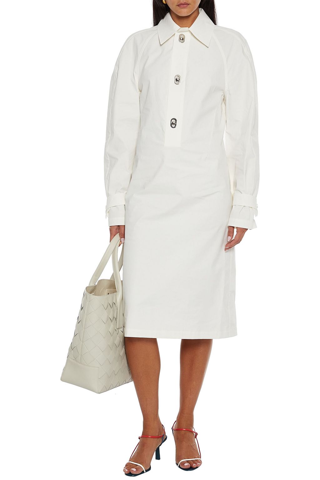 BOTTEGA VENETA Coated cotton midi shirt dress