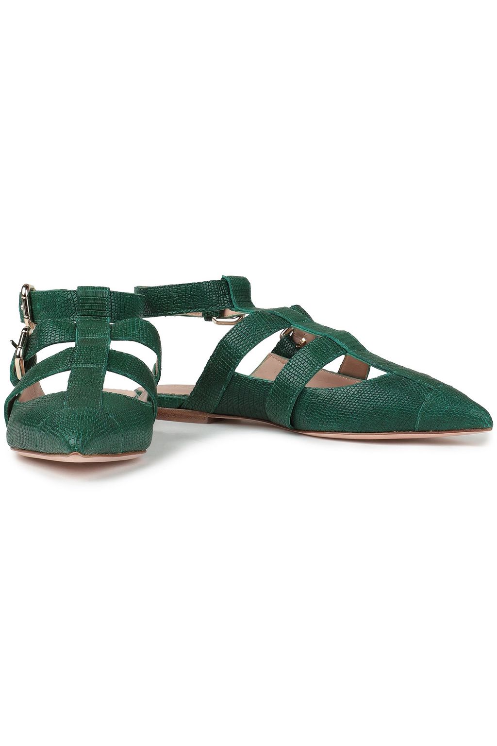 RED(V) Lizard-effect leather point-toe flats
