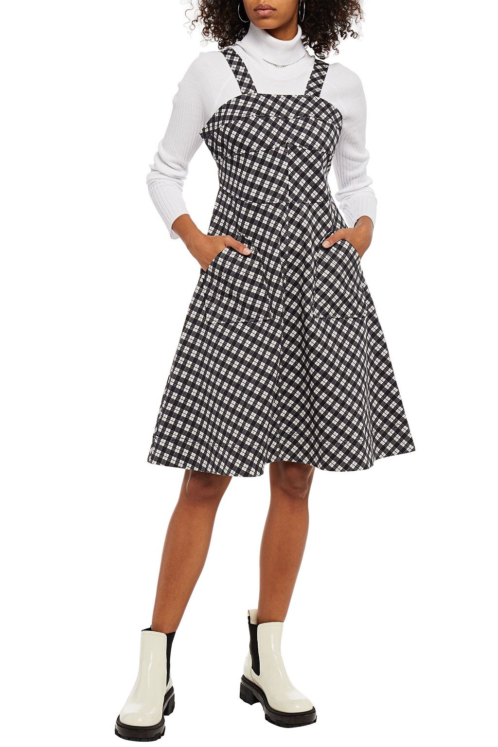 ALEXACHUNG Checked denim mini dress