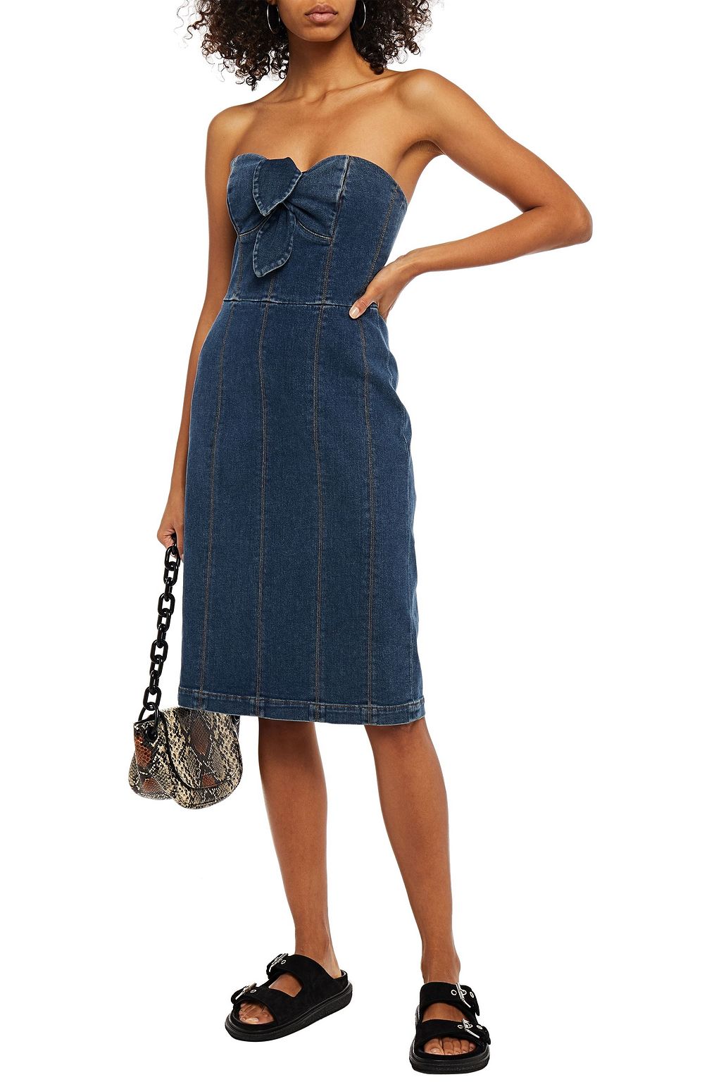 ALEXACHUNG Strapless knotted denim dress