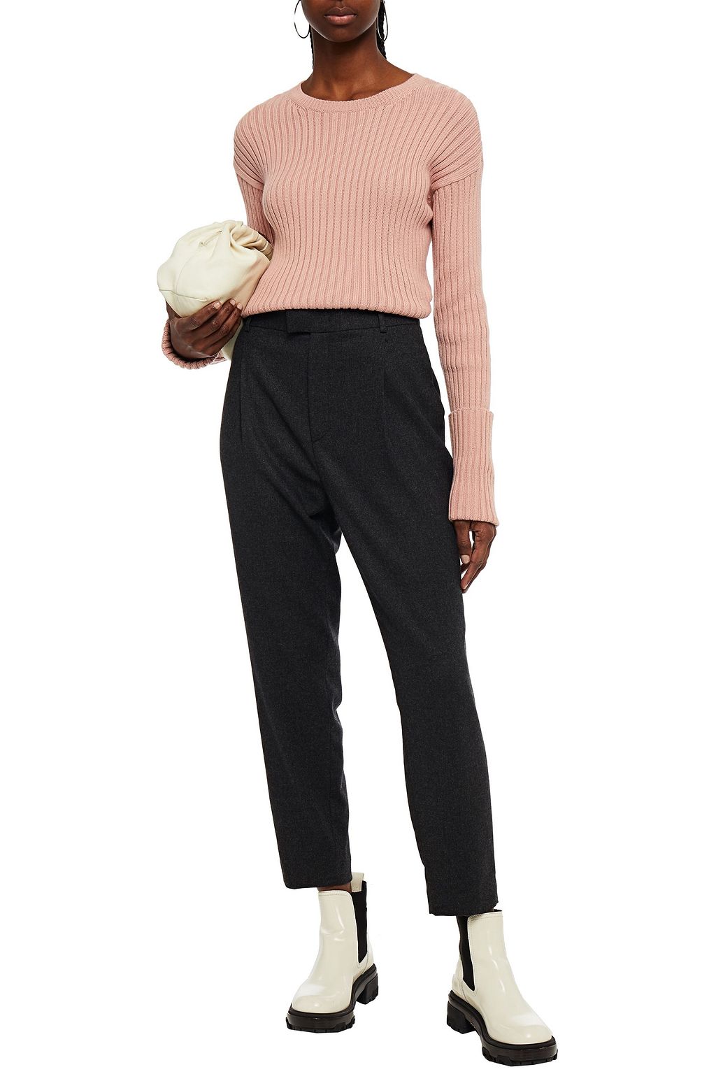 REDVALENTINO Cropped pleated mélange tapered pants