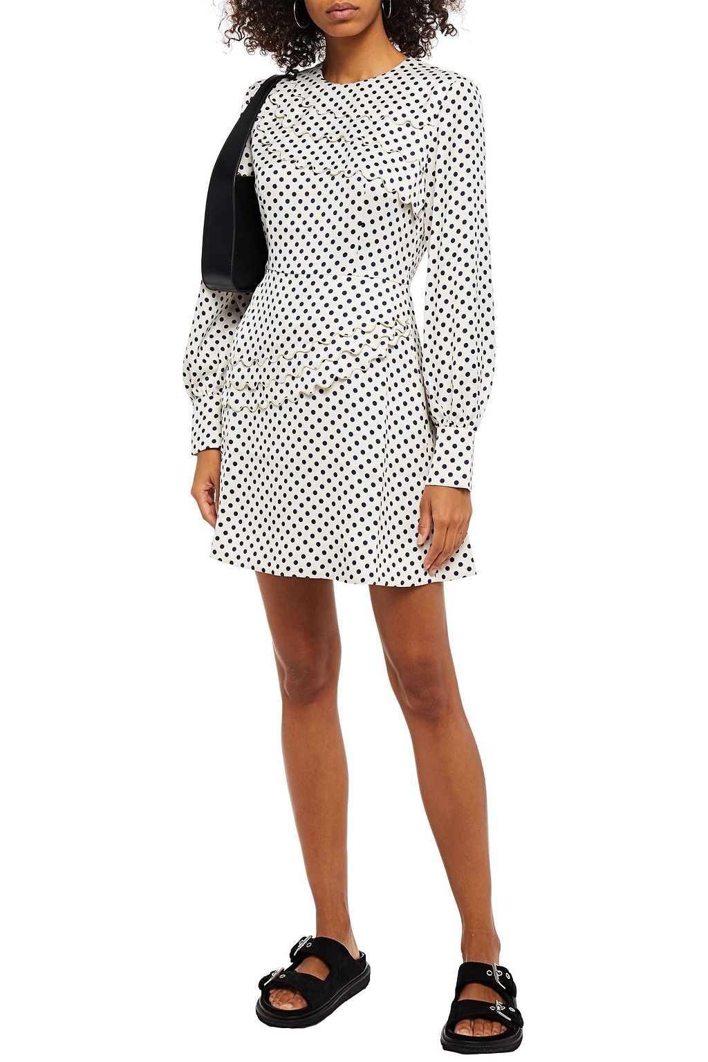 ALEXACHUNG Scalloped polka-dot satin-crepe mini dress