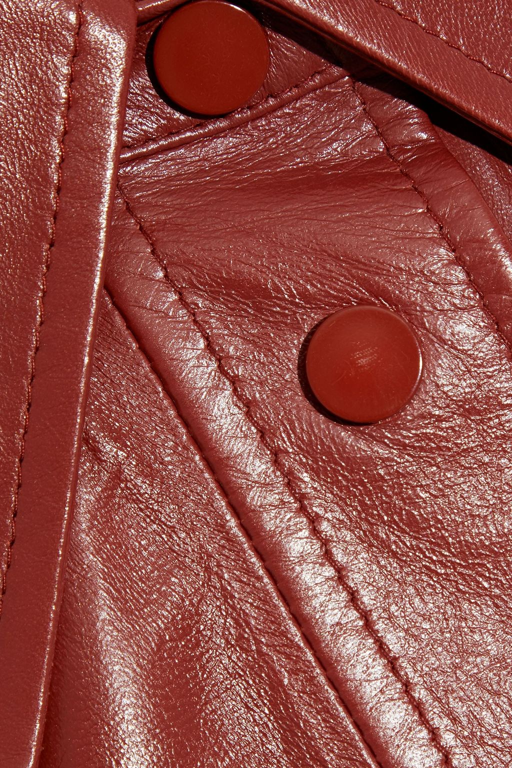 BOTTEGA VENETA Cutout gathered glossed-leather midi shirt dress