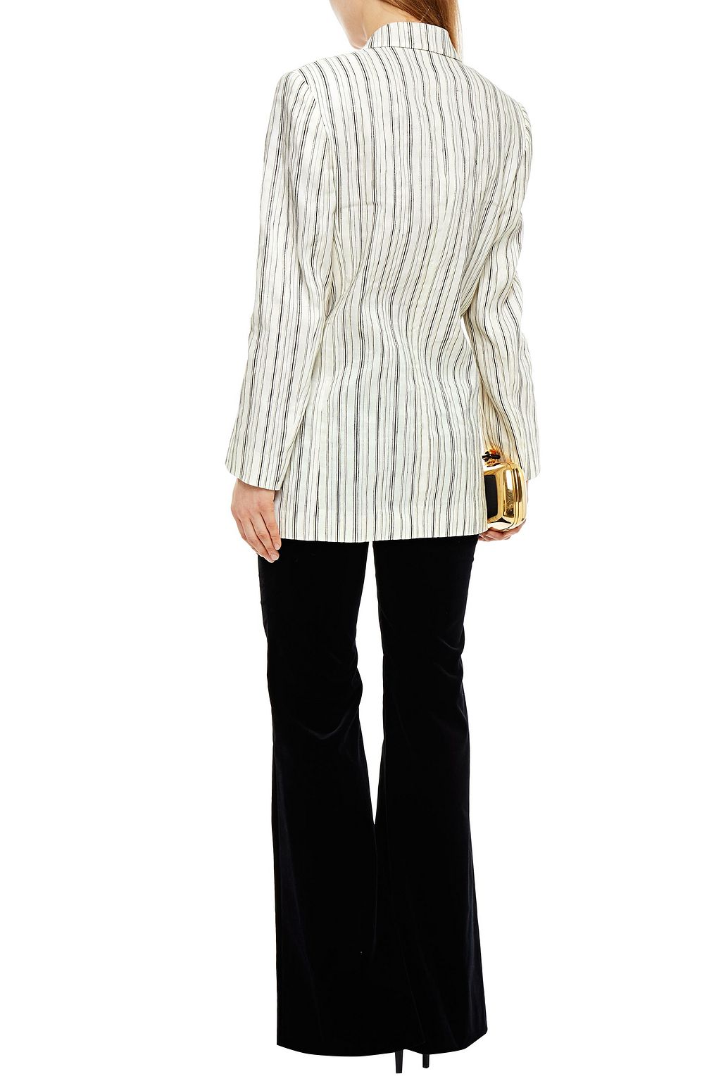 DUNDAS Double-breasted metallic striped linen-blend blazer
