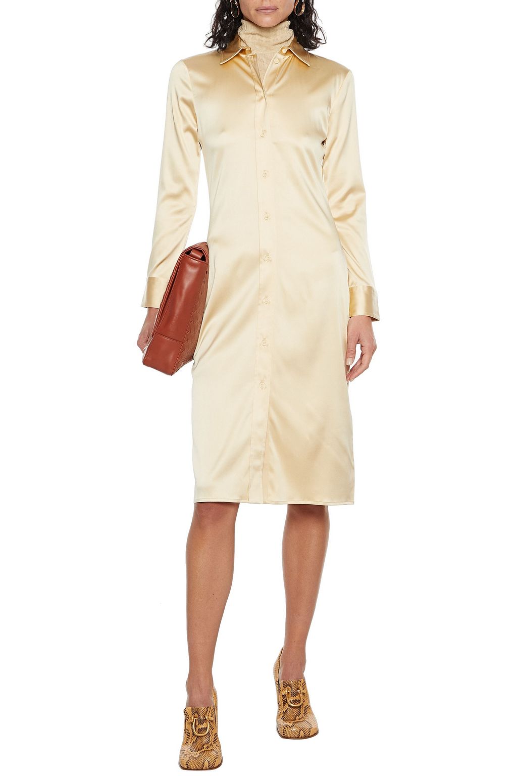BOTTEGA VENETA Stretch-silk satin midi shirt dress