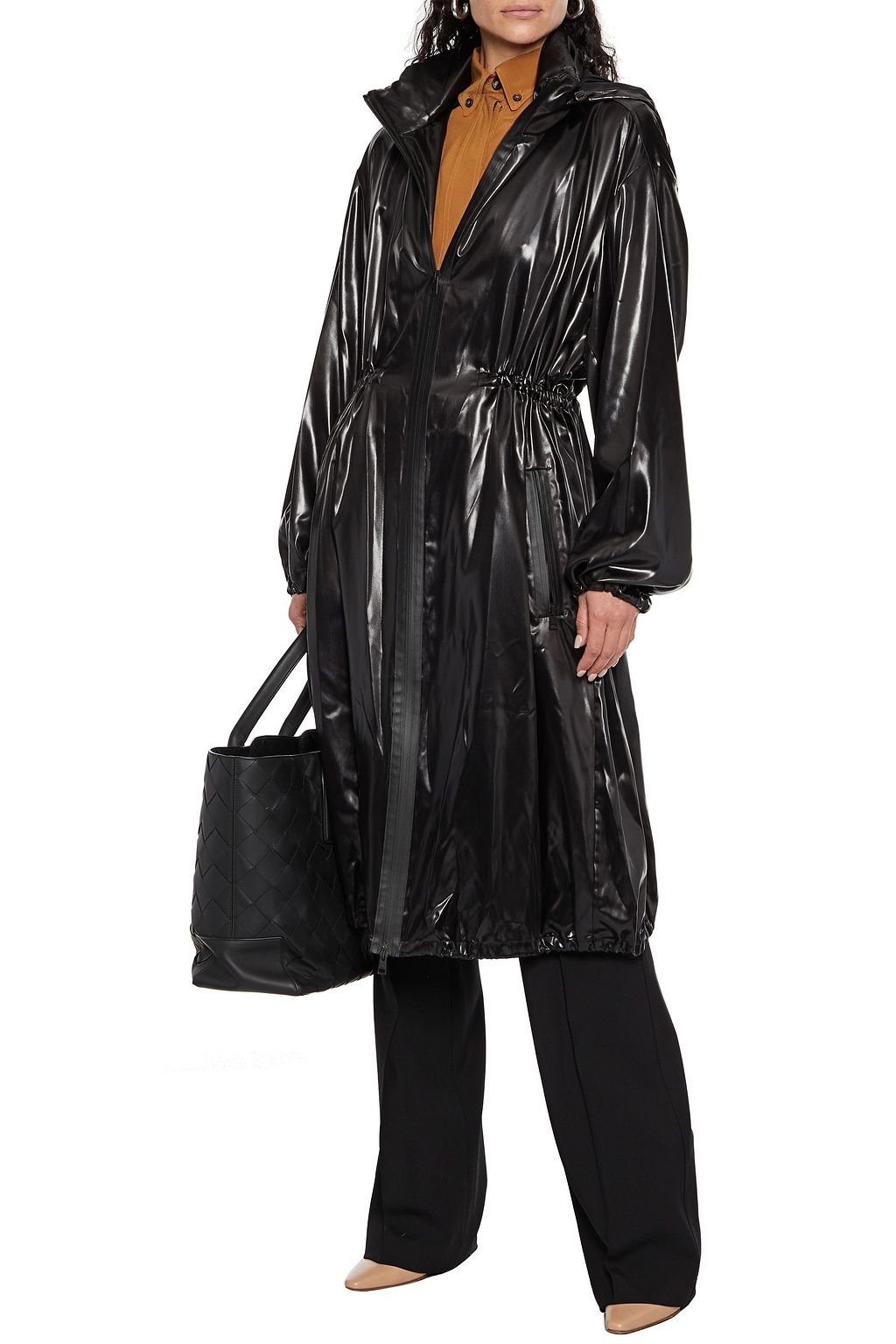 BOTTEGA VENETA Gathered faux leather hooded coat