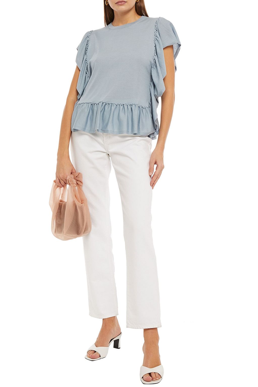 REDVALENTINO Ruffled wool, silk and cashmere-blend top