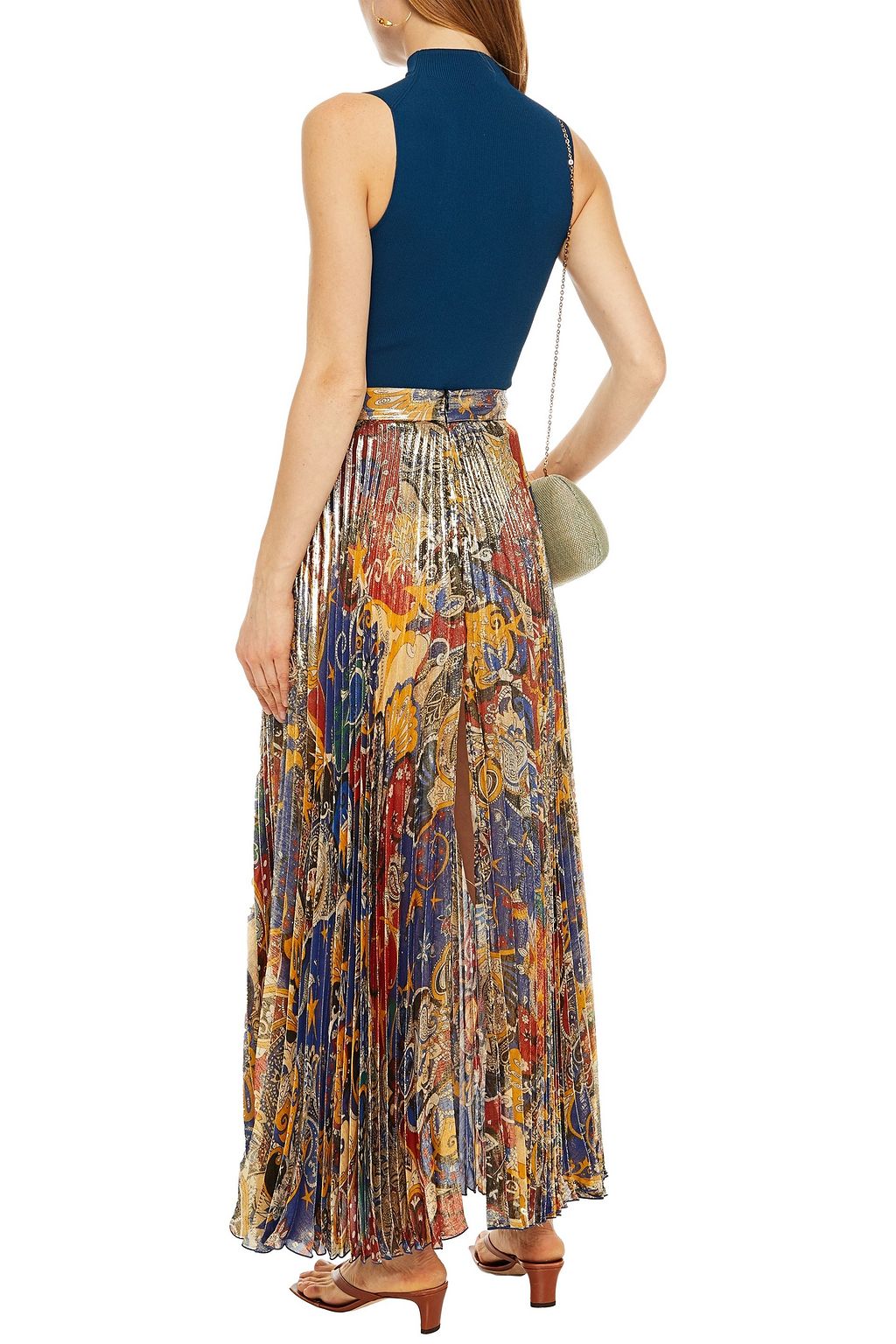 DUNDAS Pleated metallic silk-blend crepe maxi skirt