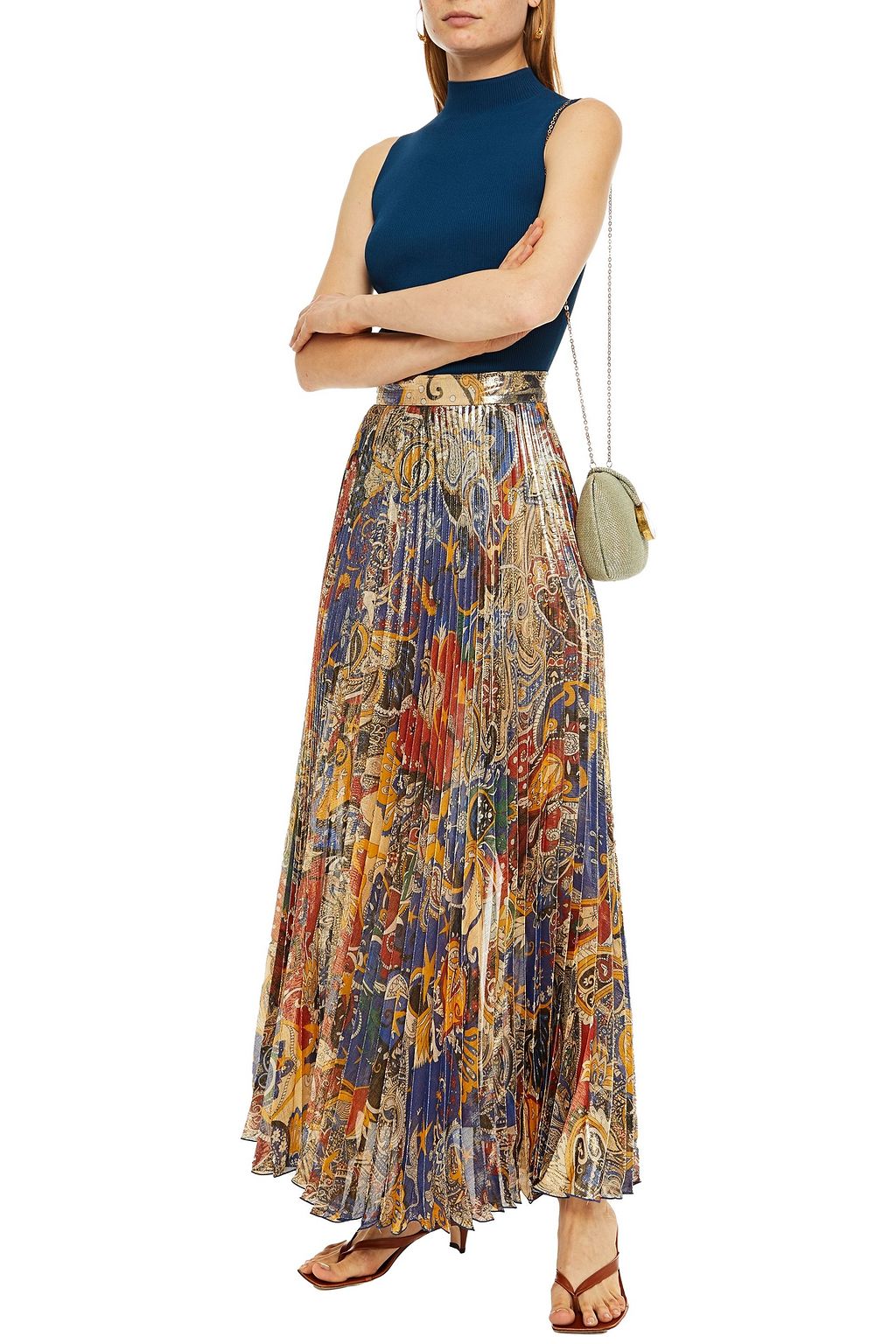 DUNDAS Pleated metallic silk-blend crepe maxi skirt