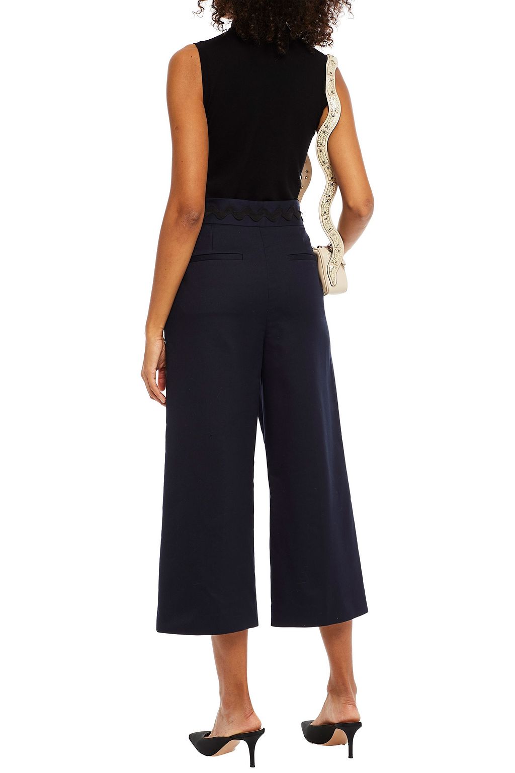 REDVALENTINO Cropped rickrack-trimmed cotton-blend wide-leg pants