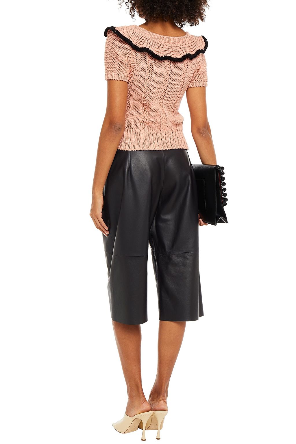 REDVALENTINO Ruffled crochet-knit cotton sweater