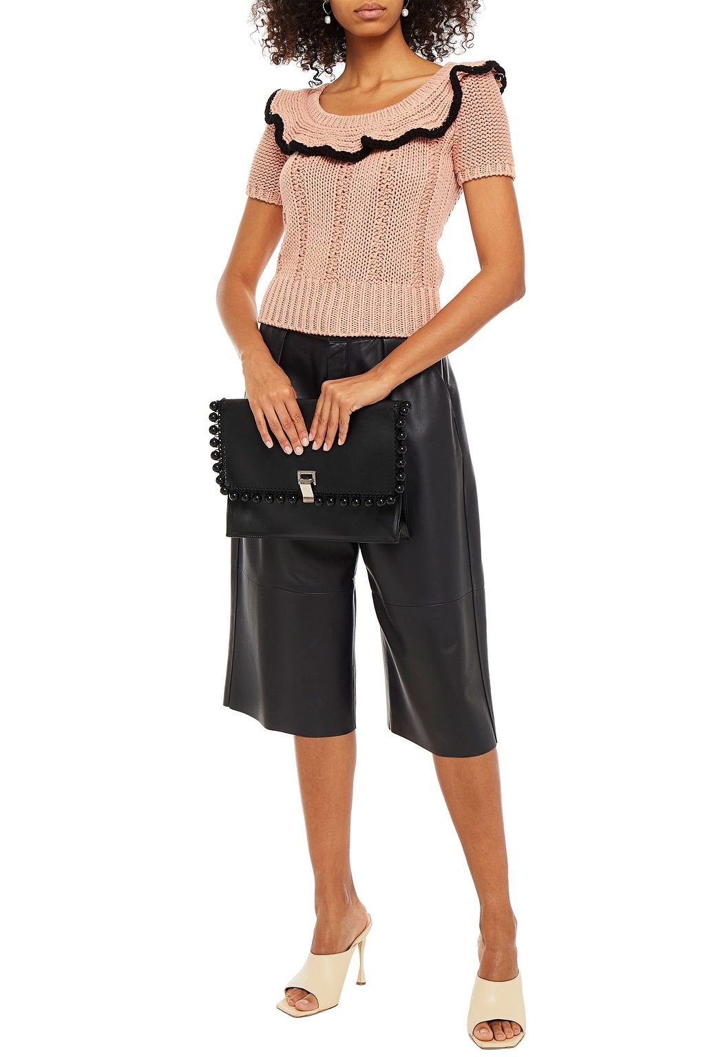 REDVALENTINO Ruffled crochet-knit cotton sweater