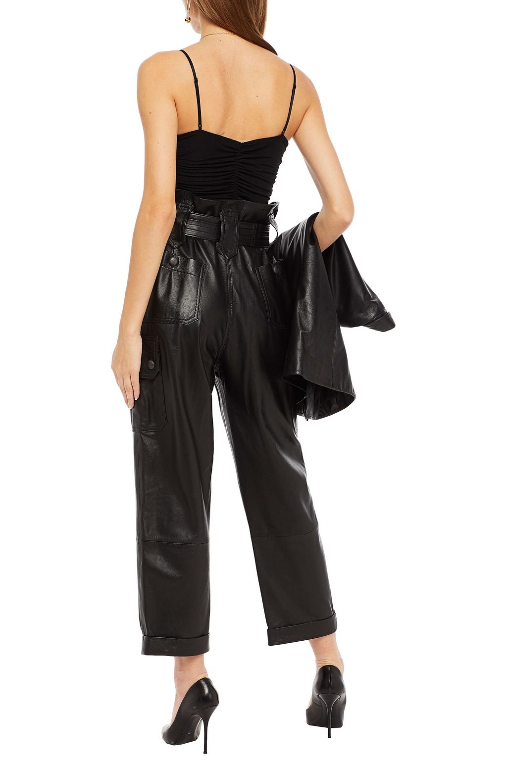 DUNDAS Cropped belted leather tapered pants