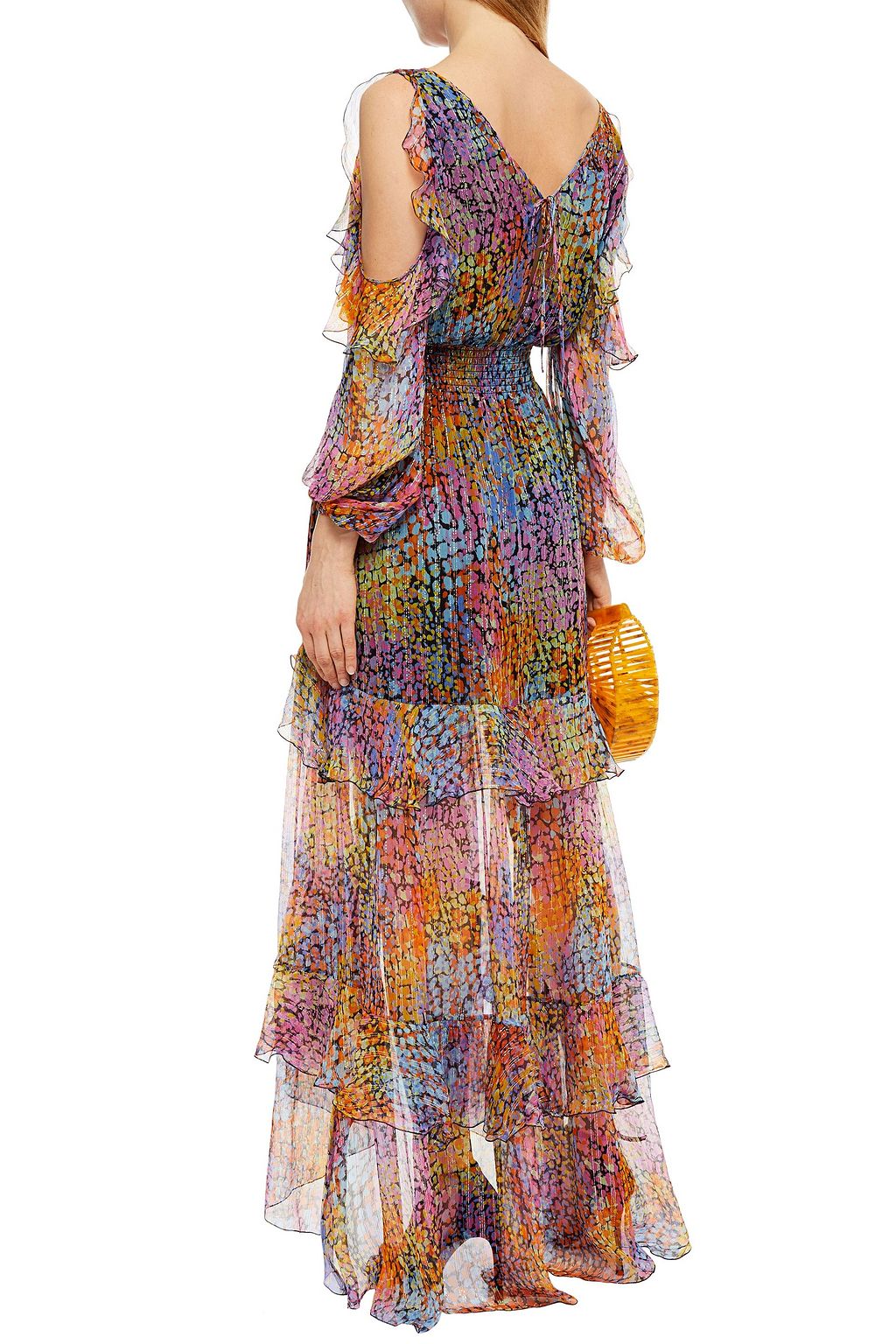 DUNDAS Cold-shoulder shirred printed silk-blend georgette maxi dress