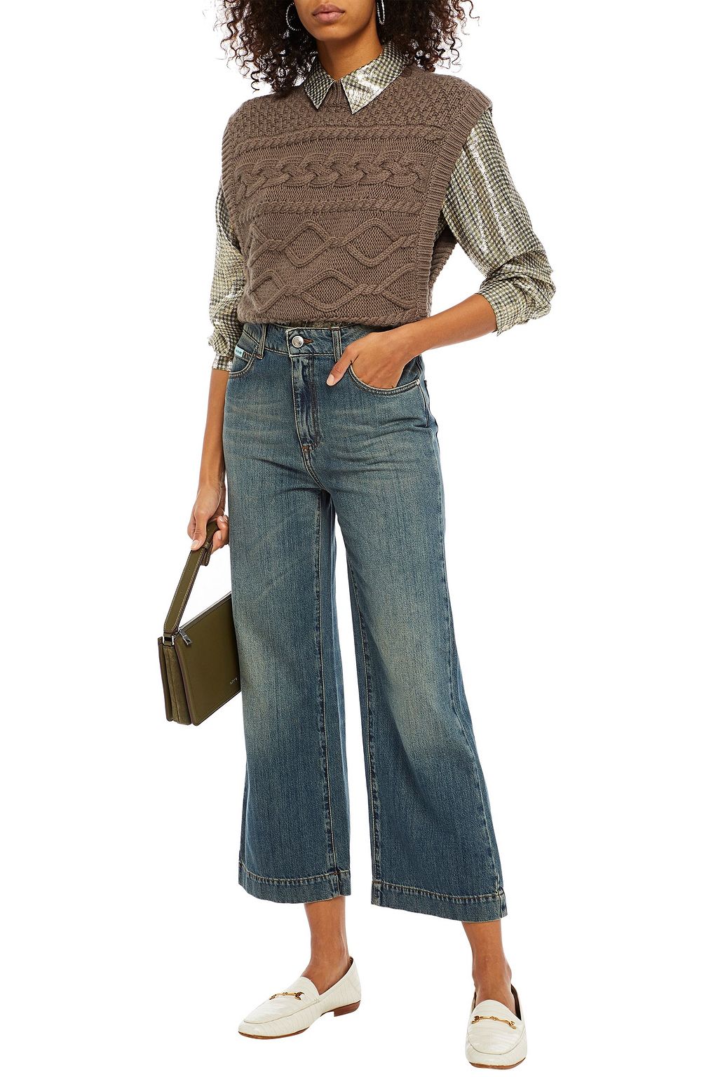 ALEXACHUNG Cropped high-rise wide-leg jeans