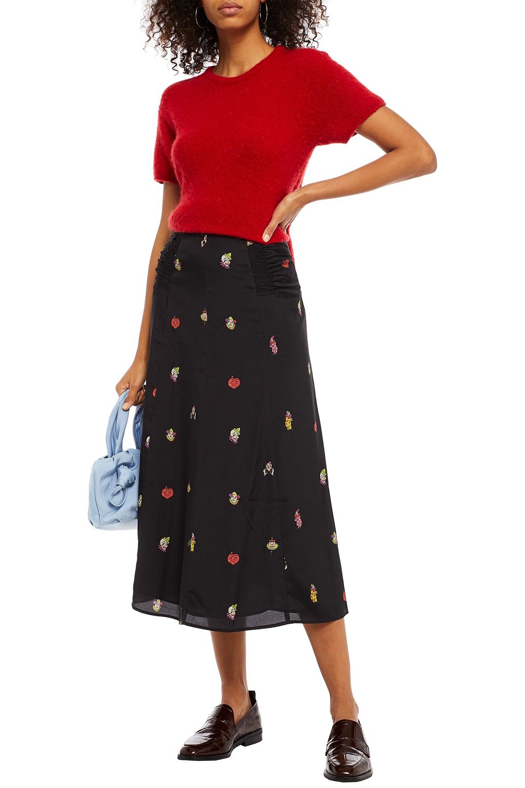 ALEXACHUNG Printed crepe de chine midi skirt