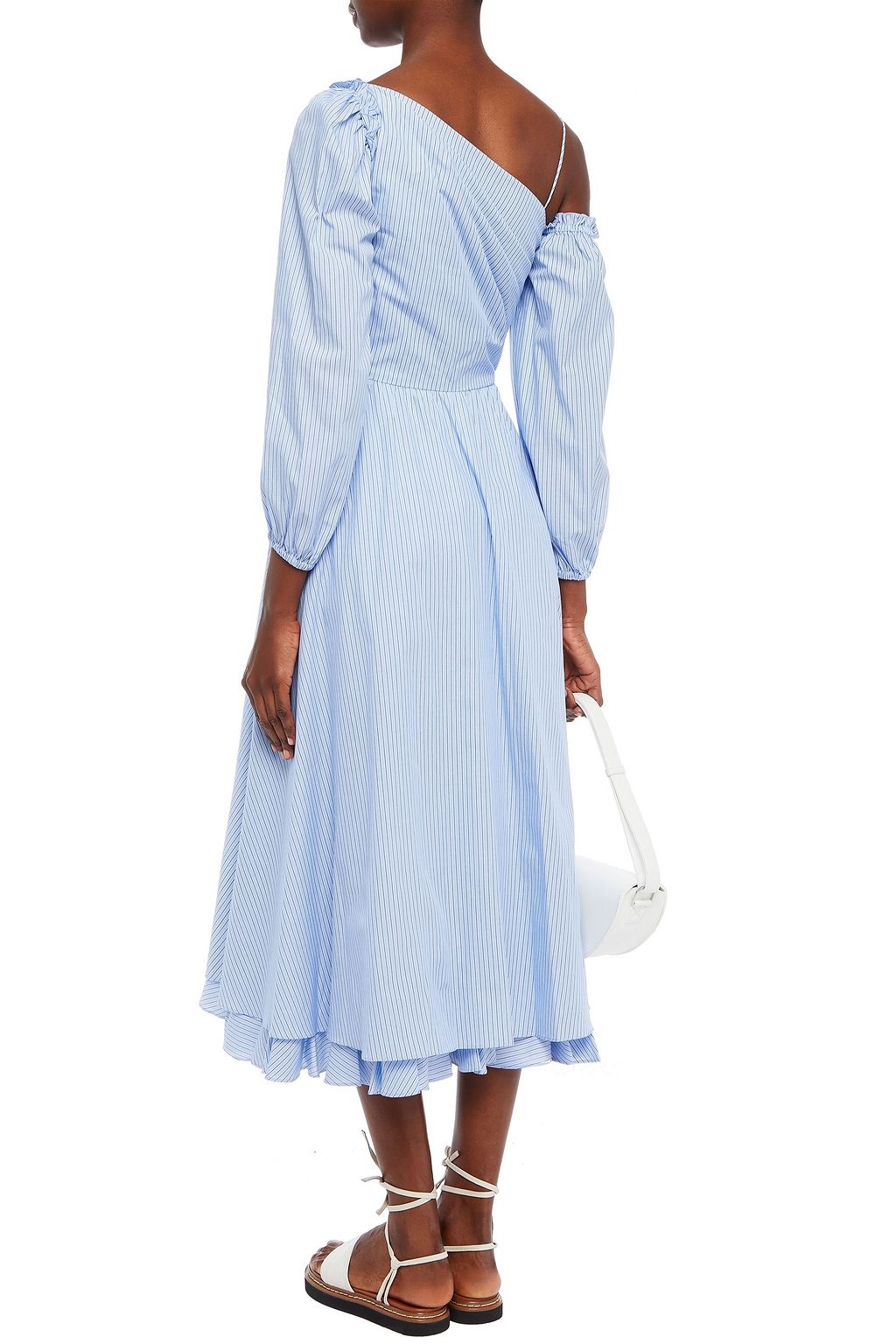 ALEXACHUNG Off-the-shoulder twist-front striped cotton midi dress
