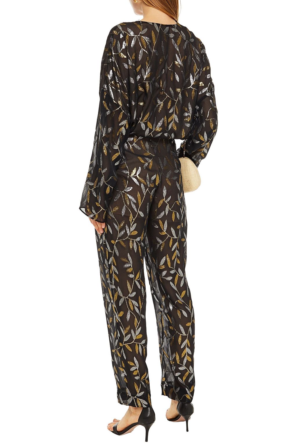 DUNDAS Pleated metallic fil coupé silk-blend georgette jumpsuit