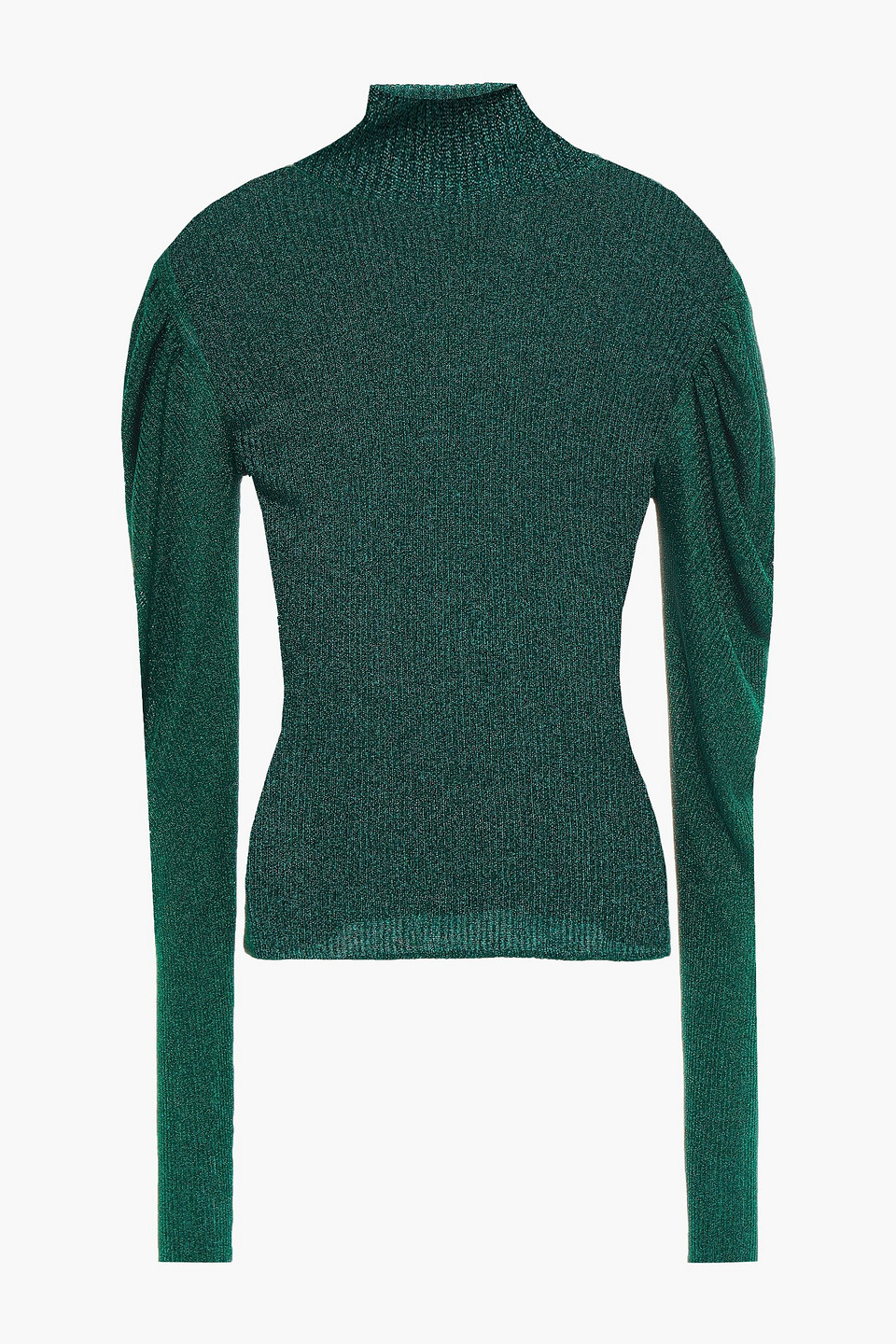 caroline constas - metallic ribbed-knit turtleneck sweater - green - xs