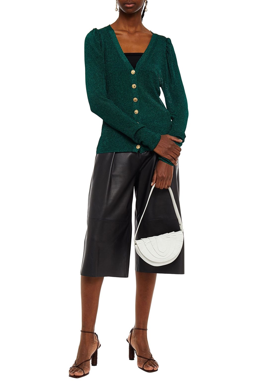 CAROLINE CONSTAS Metallic ribbed-knit cardigan