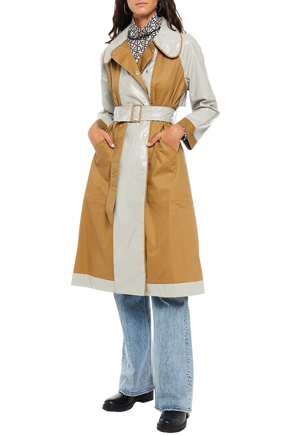 Alexa Chung Double-breasted Belted Coated Gabardine Trench Coat In Grey