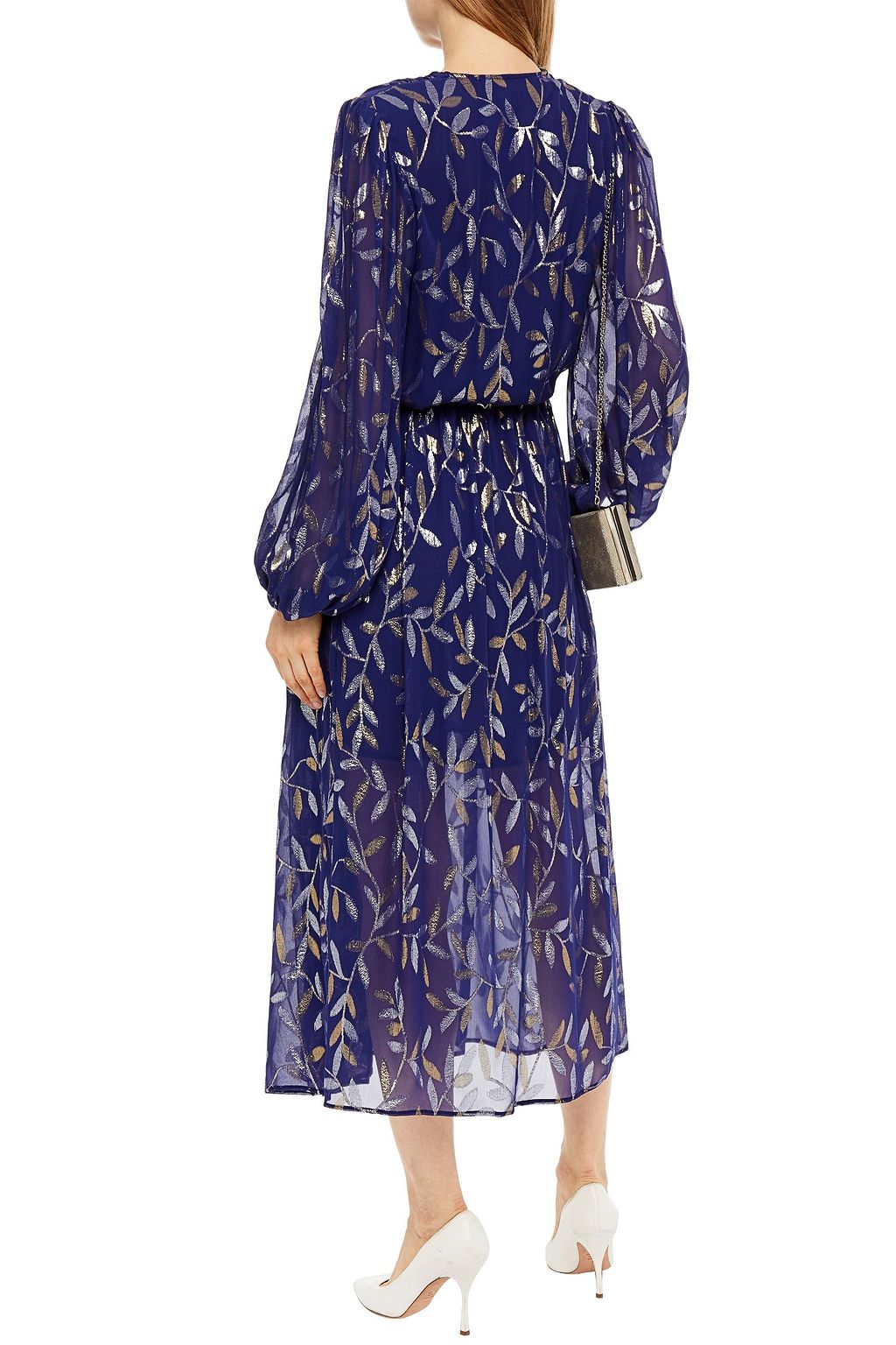 DUNDAS Wrap-effect metallic fil coupé silk-blend georgette midi dress