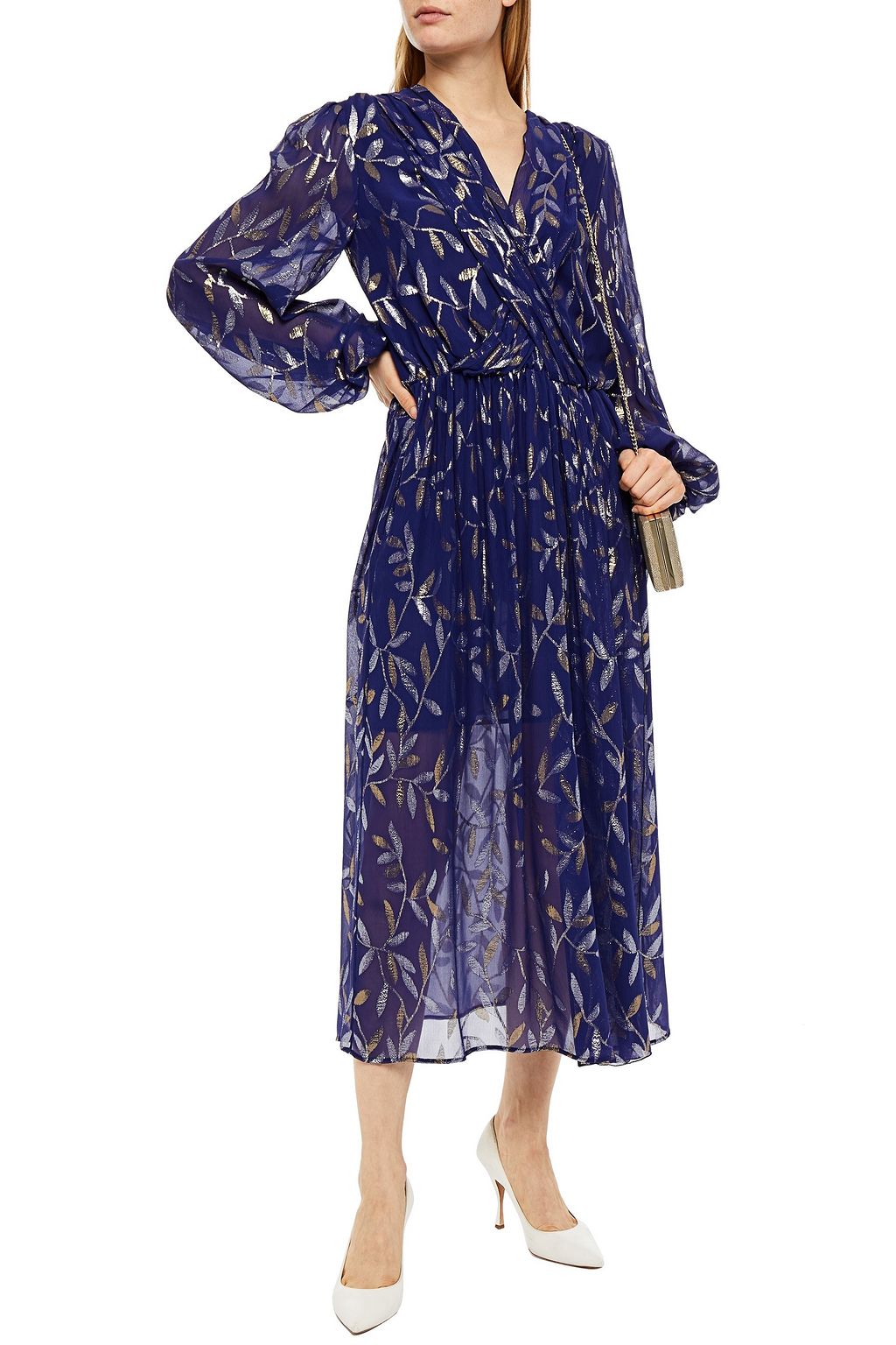DUNDAS Wrap-effect metallic fil coupé silk-blend georgette midi dress