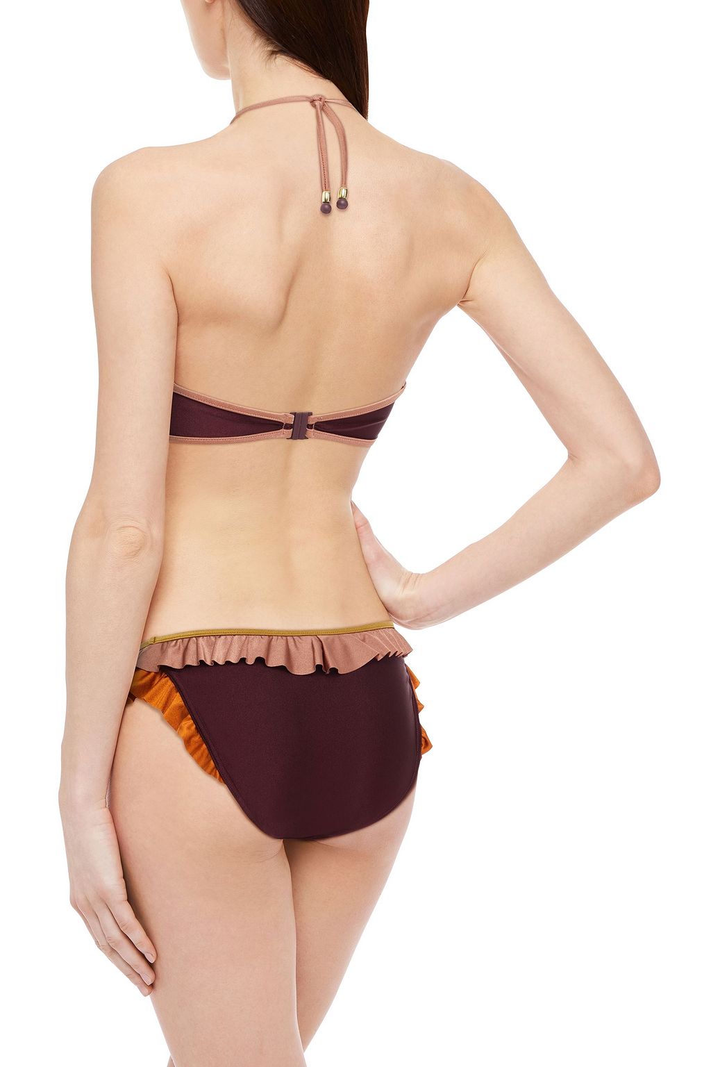 ZIMMERMANN Juniper Frill ruffled metallic color-block bikini top