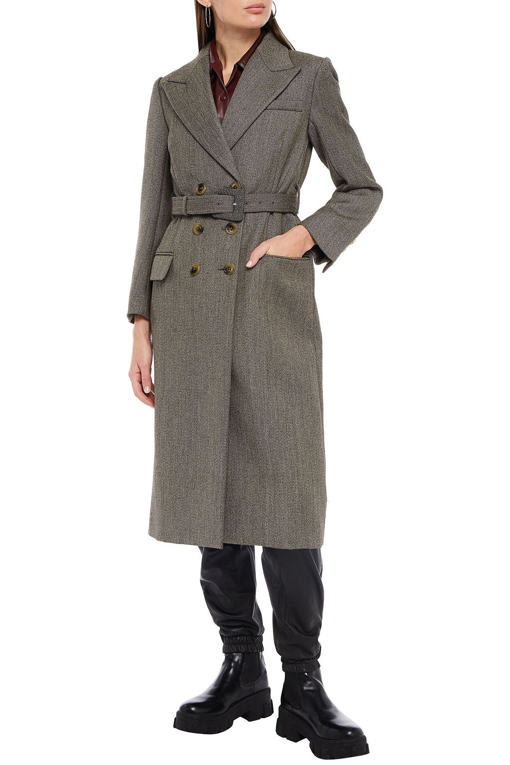 ALEXACHUNG Double-breasted belted wool-crepe coat